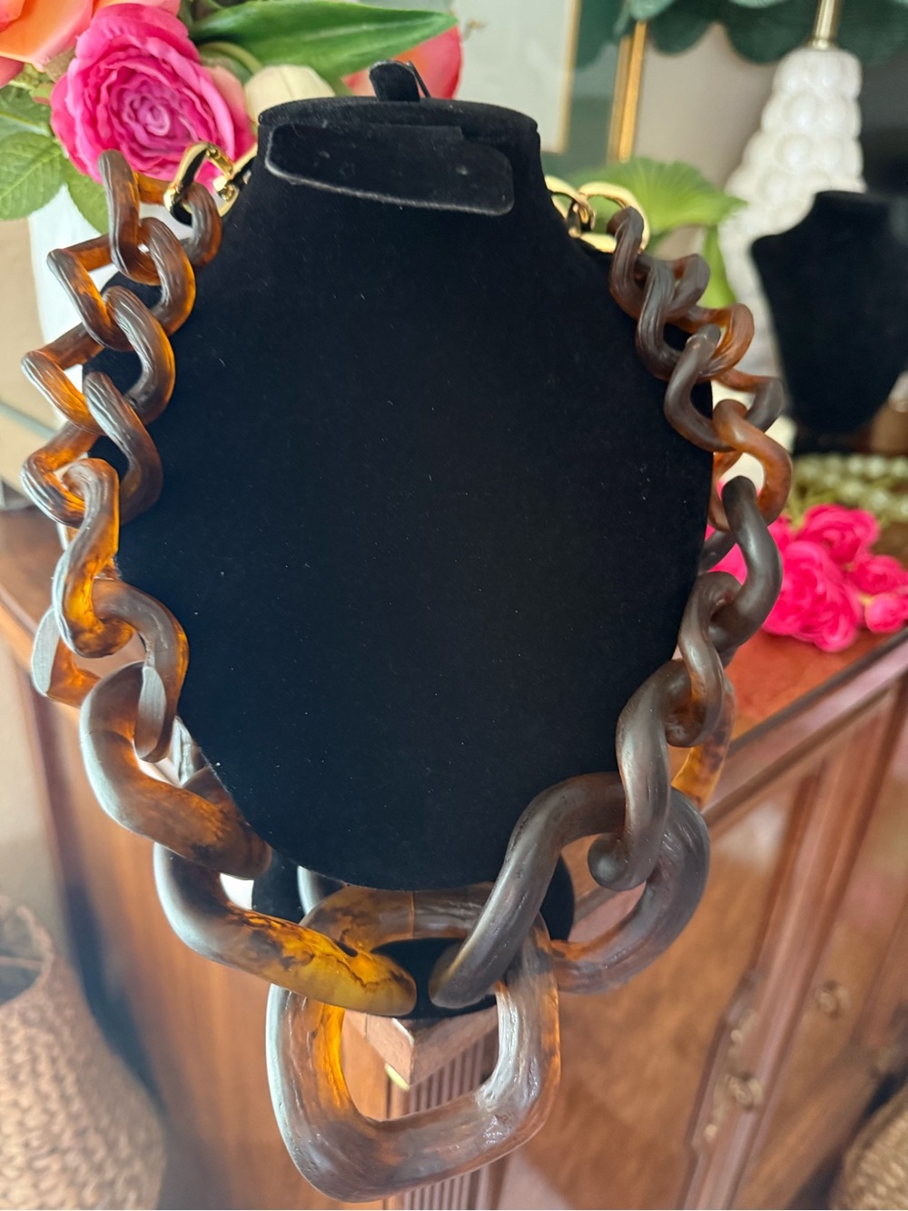 Chunky Tortoiseshell graduated Link Necklace - Amber Brown NWT